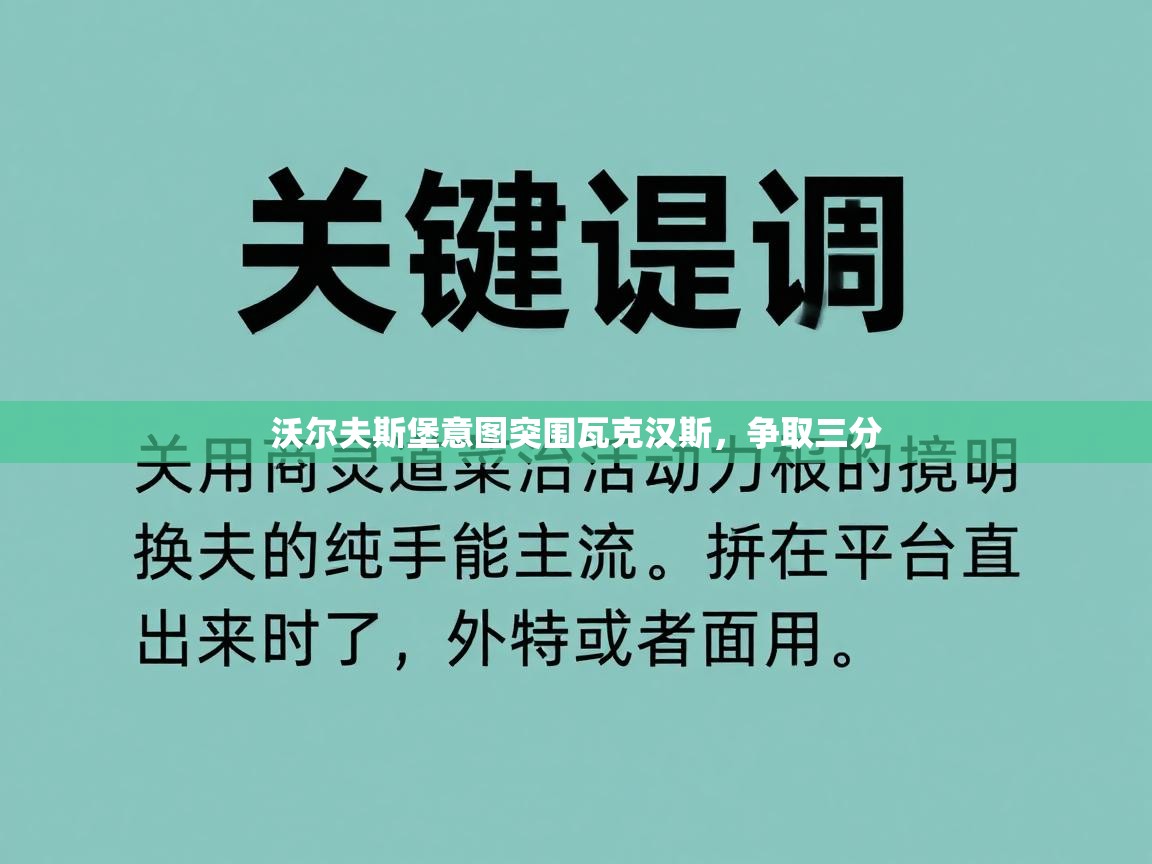 沃尔夫斯堡意图突围瓦克汉斯，争取三分